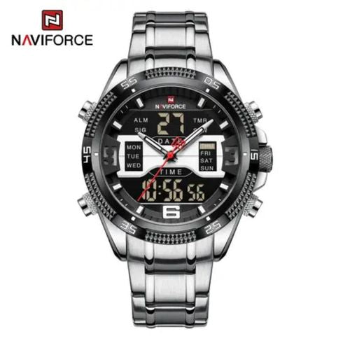 Naviforce Dual time Analog Digtal Stainless Steel Strap Watch for Men 9201
