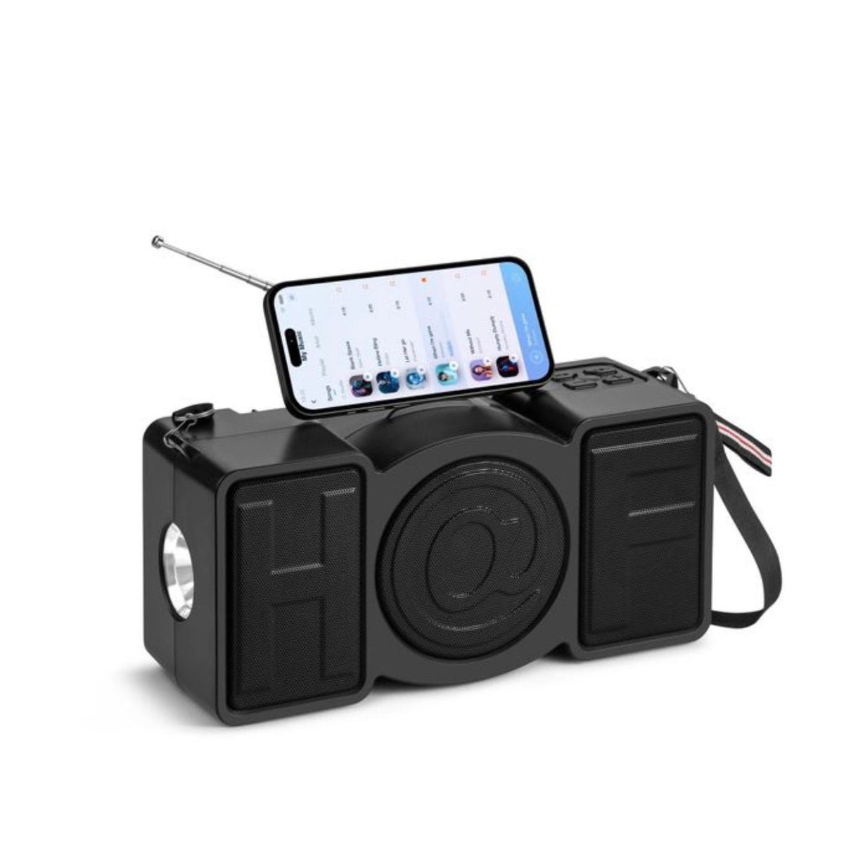 Wireless Music HF-F999 Retro Portable Wireless Speaker : A Multifunctional Party Speaker Built With Integrated Phone Holders and LED light effects.