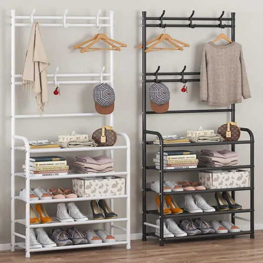 Multifunctional 5 Tier Shoe Rack Organizer + Simple Floor Coat Hat Rack