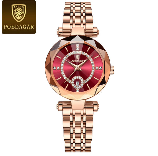 POEDAGAR Ladies Elegant 726 Women’s Rosegold RedLuxury Quartz