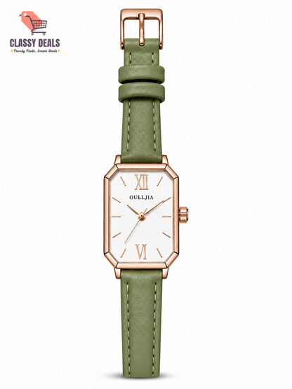OULLJIA Women’s Elegant Rectangular Leather Watch