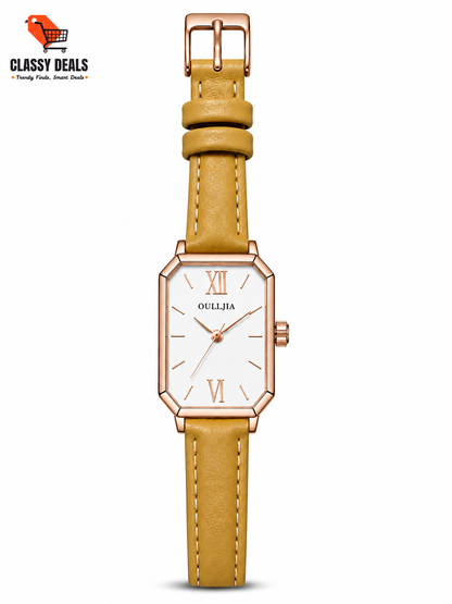 OULLJIA Women’s Elegant Rectangular Leather Watch