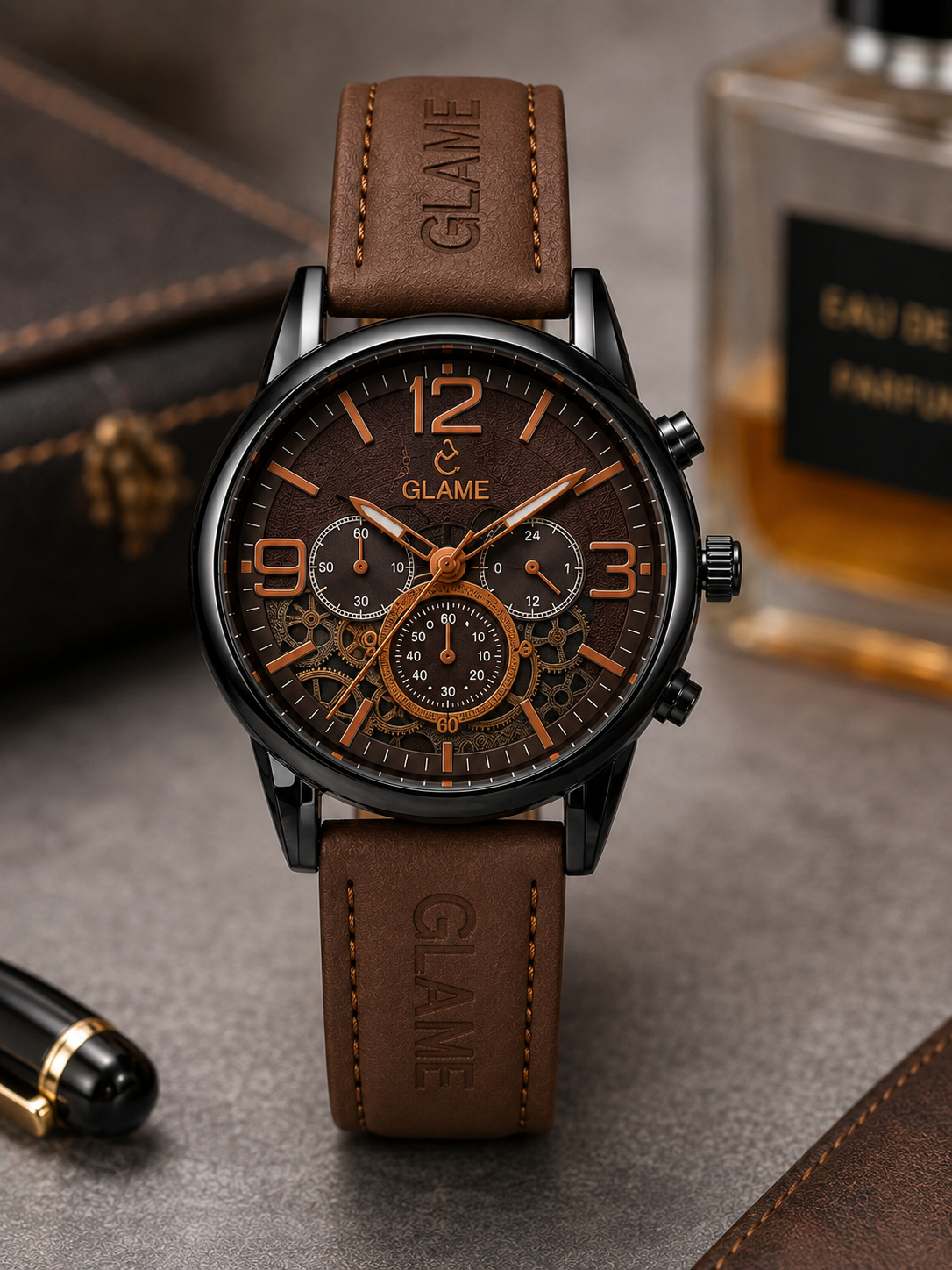 GLAME Men’s Casual Leather Strap Chronograph Watch