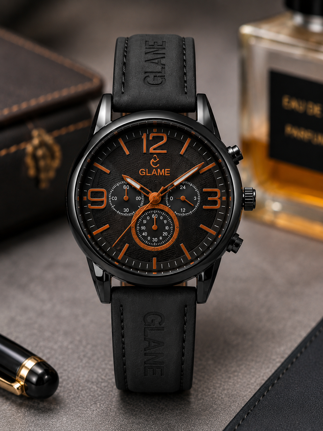 GLAME Men’s Casual Leather Strap Chronograph Watch
