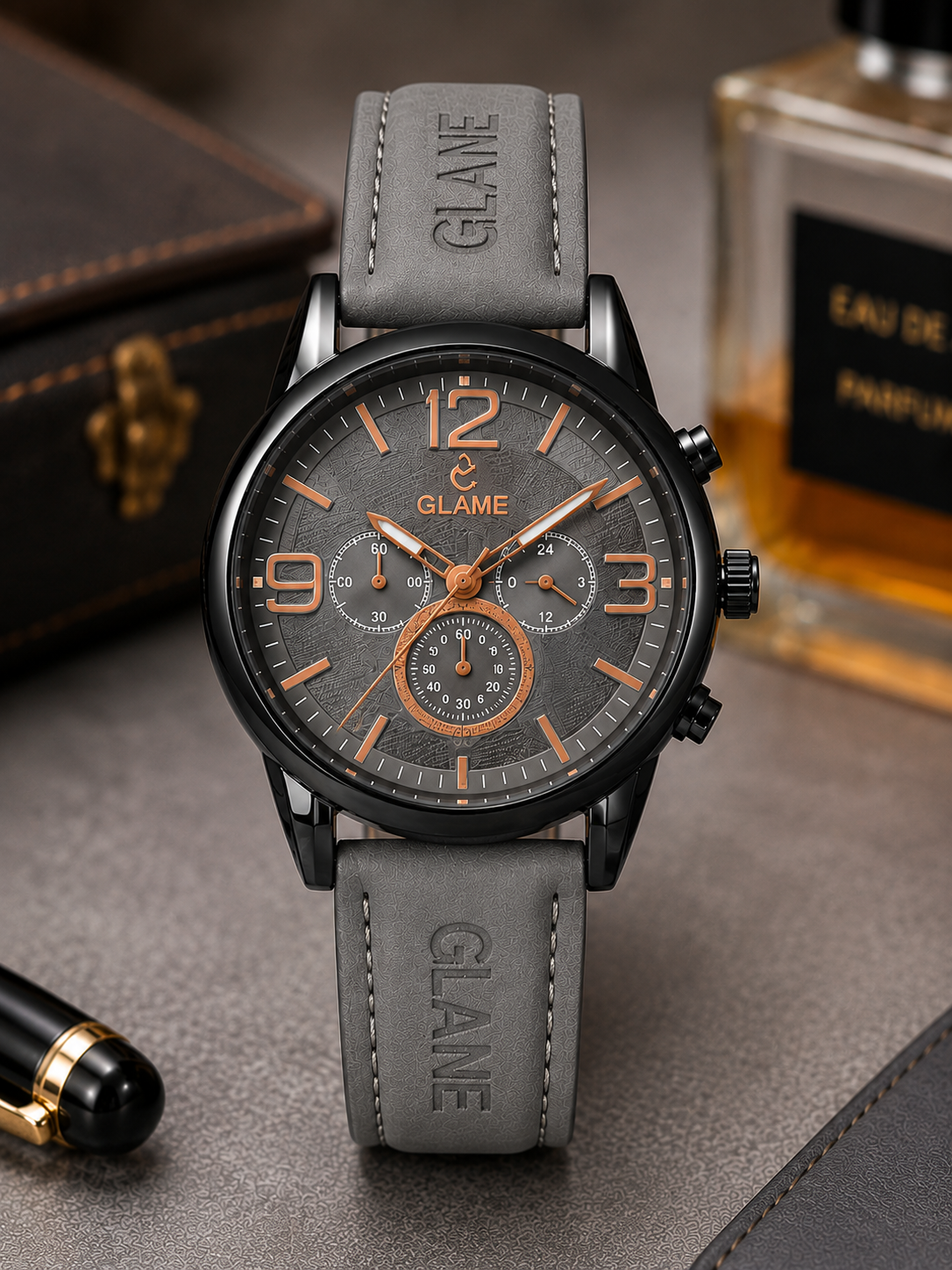 GLAME Men’s Casual Leather Strap Chronograph Watch