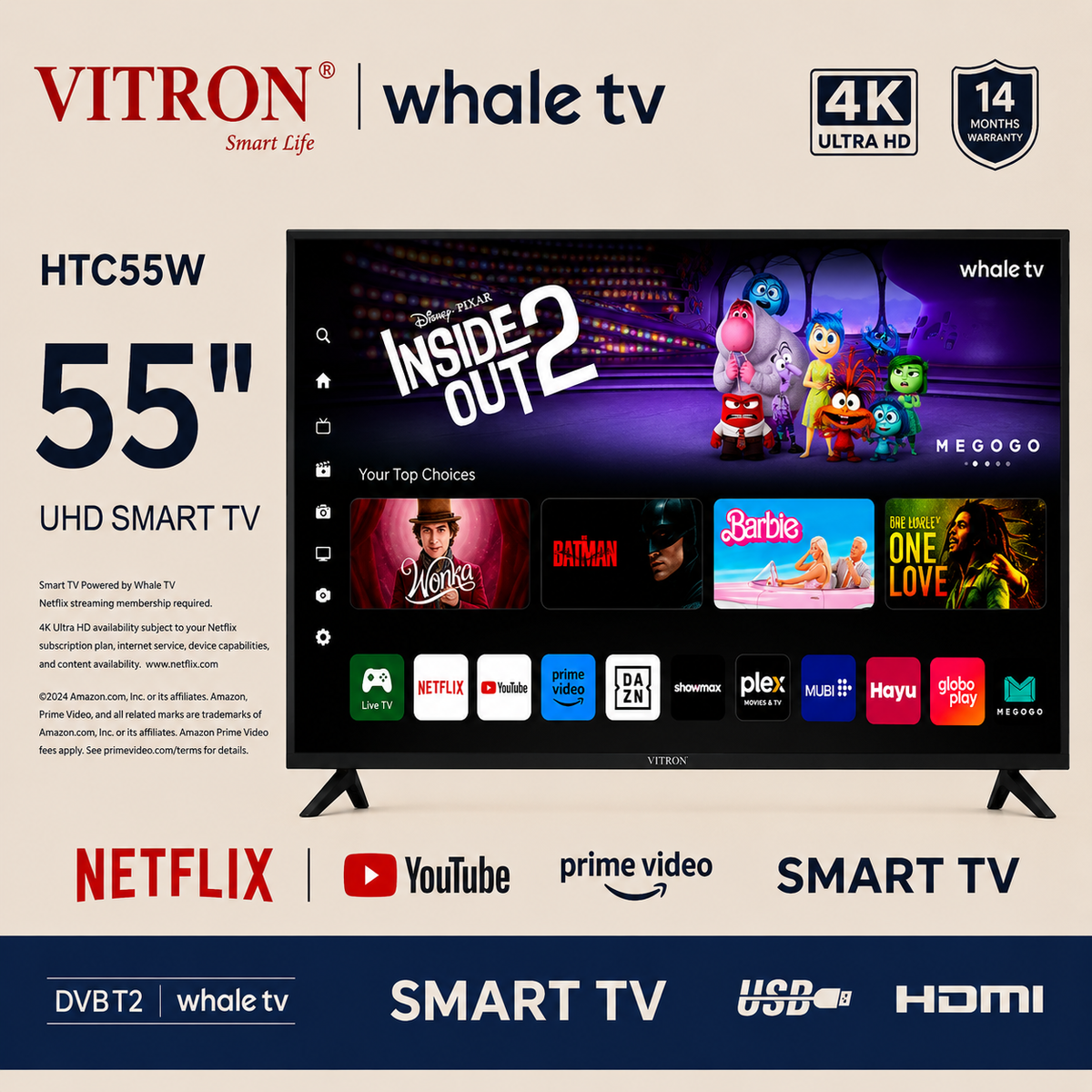 Vitron 55 inch 4K UHD Whale TV HTC55W