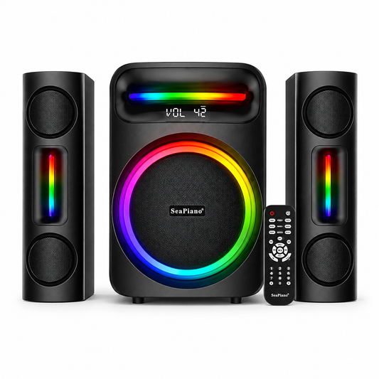 Sea Piano SP-928 2.1 Multimedia Speaker System with Bluetooth, Subwoofer & RGB LED Lights