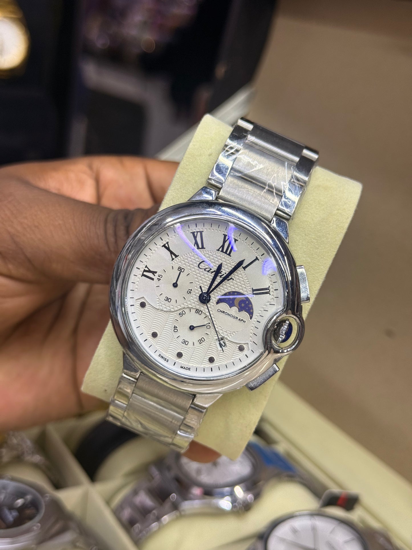 Cartier Luxury Moonphase Chronograph Stainless Steel Men's Watch