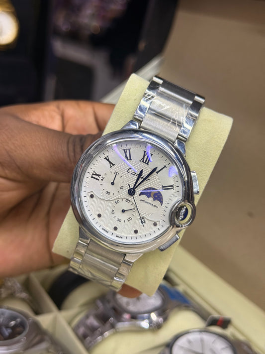 Cartier Luxury Moonphase Chronograph Stainless Steel Men's Watch
