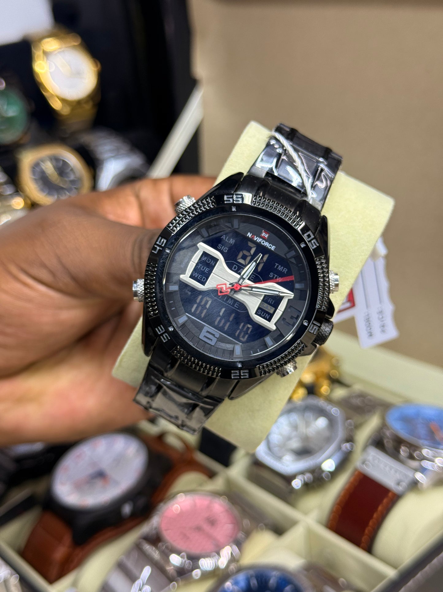 Naviforce Dual time Analog Digtal Stainless Steel Strap Watch for Men 9201